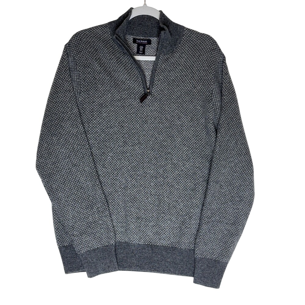 Isaac Mizrahi Sweater Mens Medium Gray 100% Cashmere 1/4 Zip Mock Neck Knit